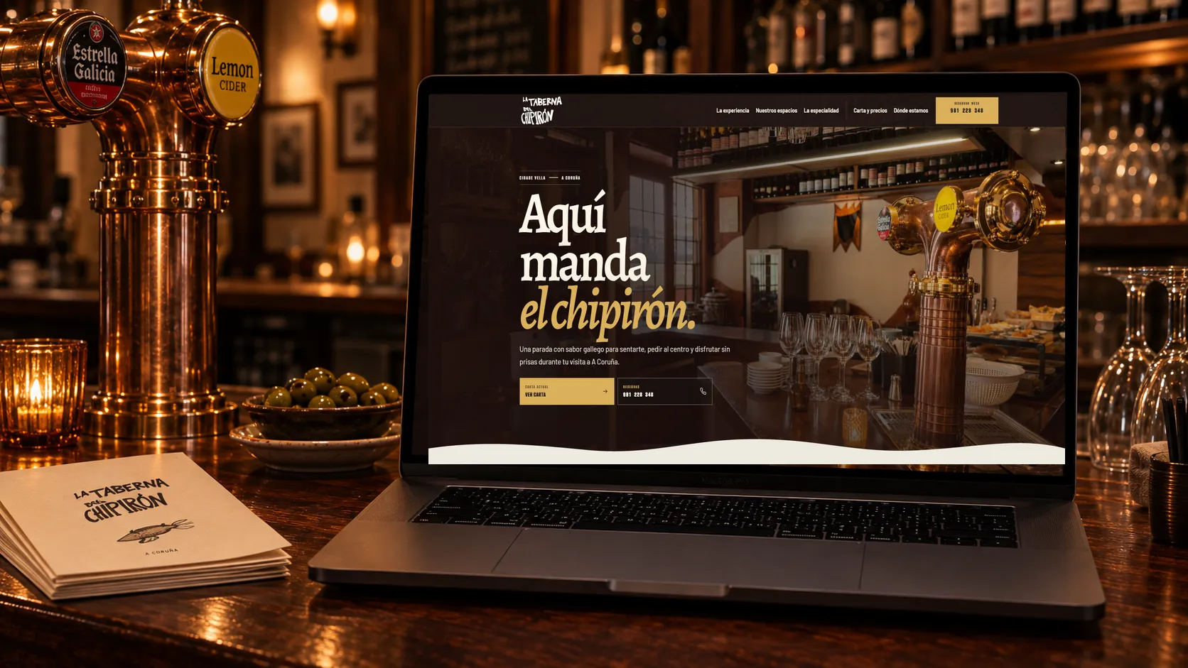 La web publicada de La Taberna del Chipirón presenta sus espacios, la especialidad, la carta, la reserva y cómo llegar.