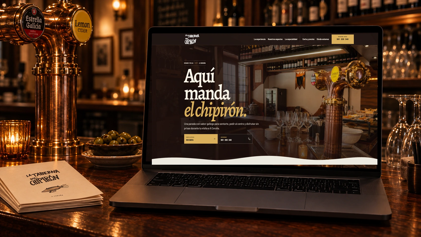 La web publicada de La Taberna del Chipirón presenta sus espacios, la especialidad, la carta, la reserva y cómo llegar.