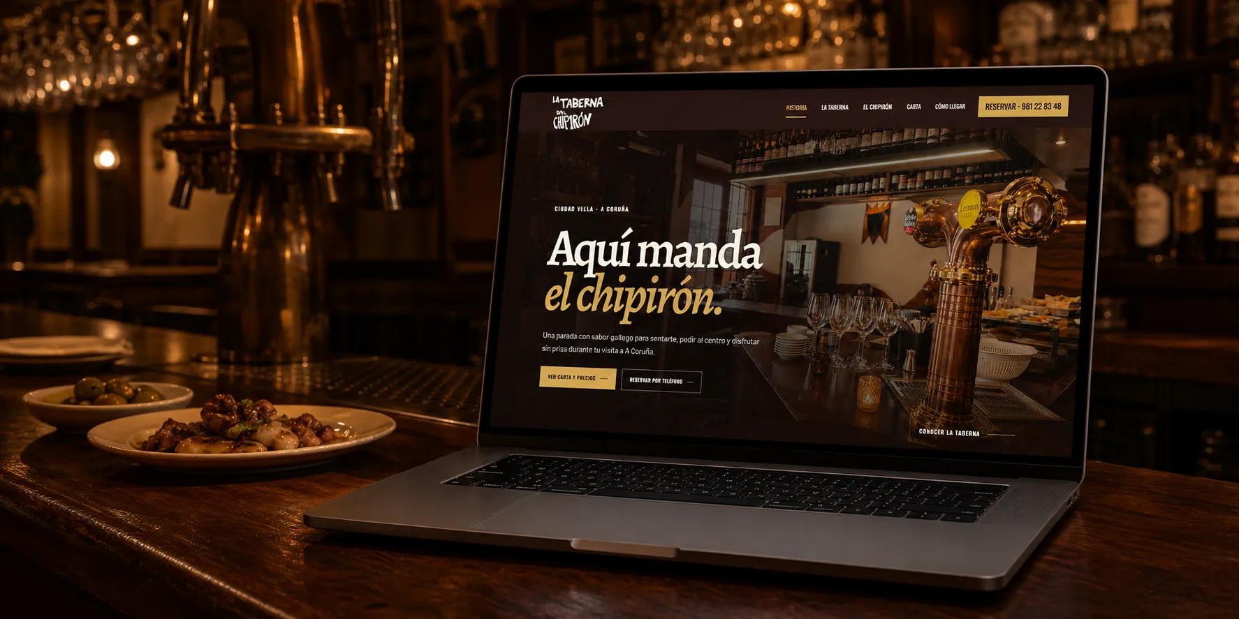 La web publicada de La Taberna del Chipirón presenta sus espacios, la especialidad, la carta, la reserva y cómo llegar.