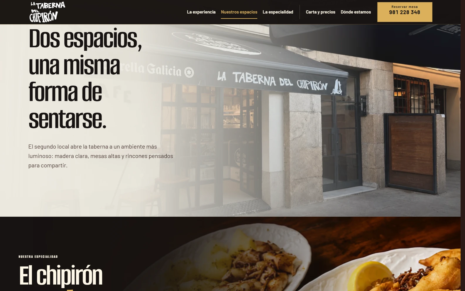 Sección de la web publicada que presenta el segundo local de La Taberna del Chipirón.