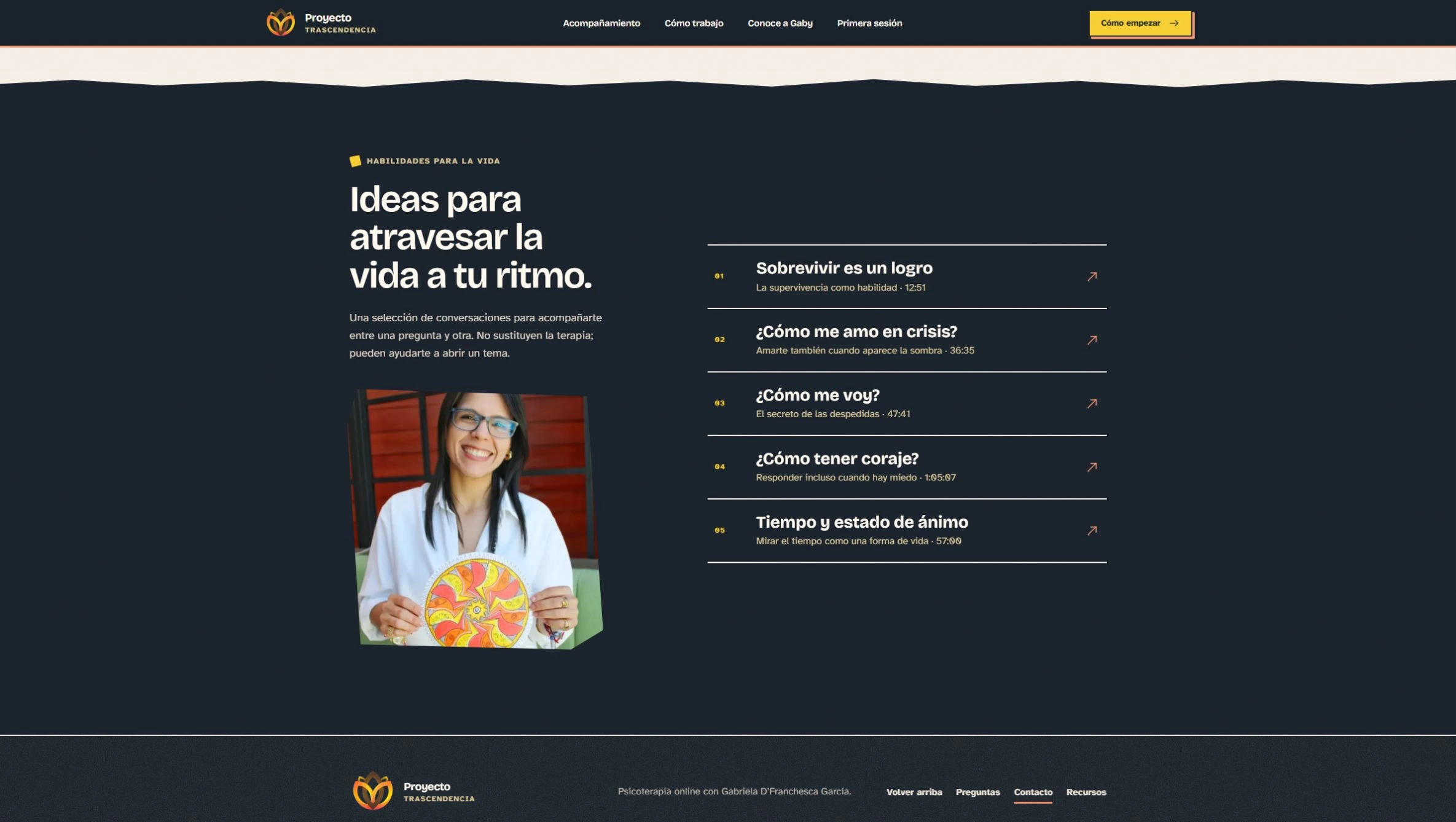 Sección de recursos en vídeo de Proyecto Trascendencia.